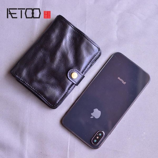 

wallets aetoo handmade first layer cowhide men's short wallet, trendy thin retro simple card holder, driver's license wallet, Red;black