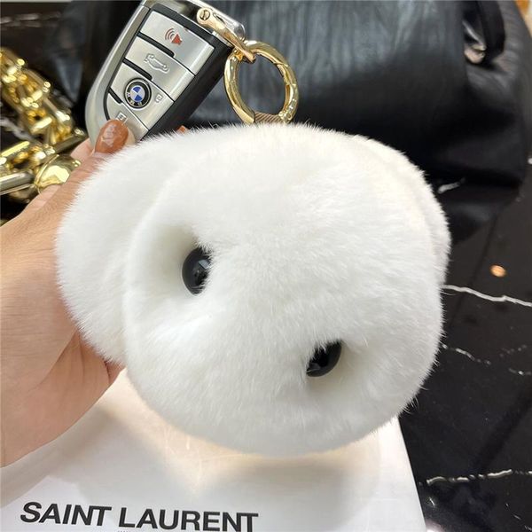 

keychains plush bear head real rex fur keychain cute toy girl bag charm ornaments car key ring metal panda accessories, Silver
