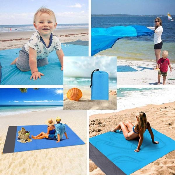 

folding beach mat outdoor camping large waterproof blanket picnic floor tent ground spikes set 200x140cm#z pads