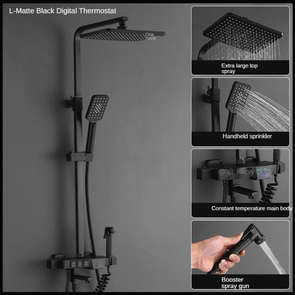 

bathroom shower sets black thermostatic digital display faucet rain bidet spout tap water flow power generation