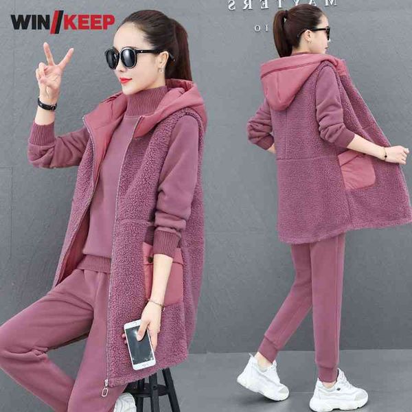

women's thick warm long sved sportswear, hoodie, elastic vt, training , 3-piece set, Gray