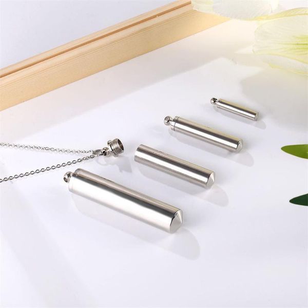 

pendant necklaces stainless steel bottle cremation jewelry cylinder tube ash urn necklace include 20inch chain, Silver