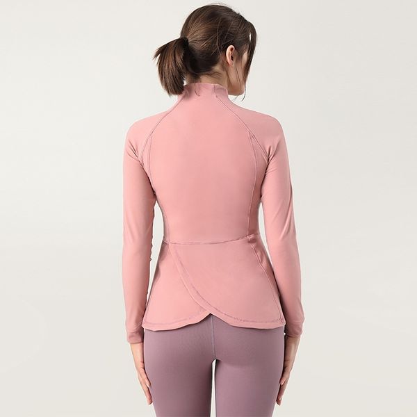 

nylon quick drying clothes women's zipper fitness yoga suit tight long sleeve lulu coat, Gray