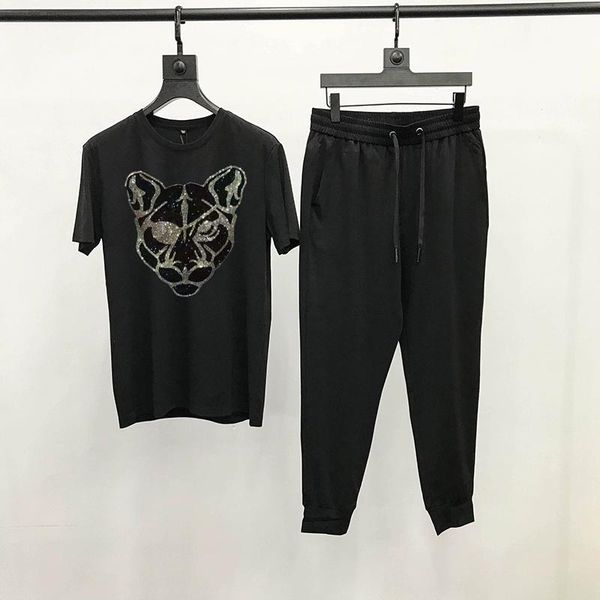 

men's tracksuits design tracksuit diamond sets brand short sleeve + pants jogging summer t-shirt, Gray