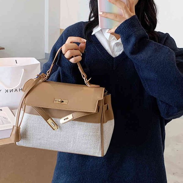 

mori color contrast women's 2020 new fashion canvas handbag one shoulder messenger bag