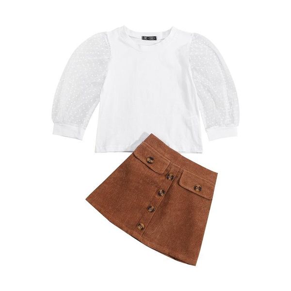 

clothing sets 2021 autumn kids baby girl dot mesh long sleeve shirt a-line skirt 2pcs outfits fashion girls set, White