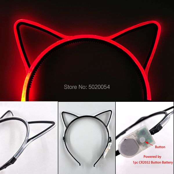 Accessori per costumi 1pc Vendite calde LED Orecchio di gatto Copricapo LED Fascia per capelli Glow Party Light up Lampeggiante Puntelli Lampeggiante Copricapo per feste Natale Hea