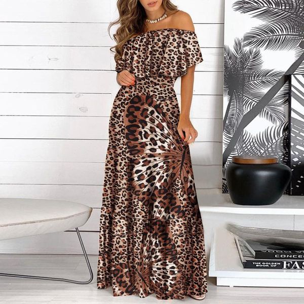 

ethnic clothing ruffle long dresses womens off shoulder elegant falbala sleeveless dew lace print casual maxi party dress vestidos, Red