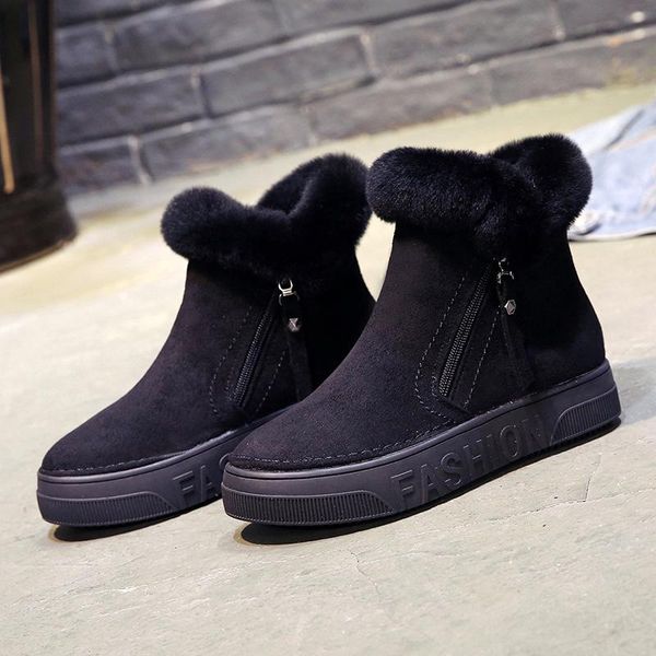 

boots blwbyl winter ankle female zipper flock platform snow boot ladies plush sneakers casual flat shoes woman footwear n458, Black