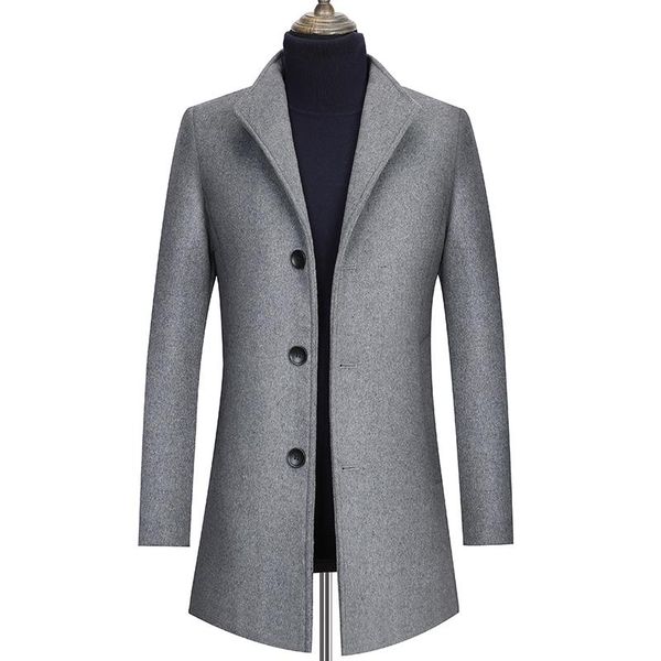 

men's wool & blends autumn winter woolen coat thickening / male business warm stand collar long sleeve big size trench jacket, Black