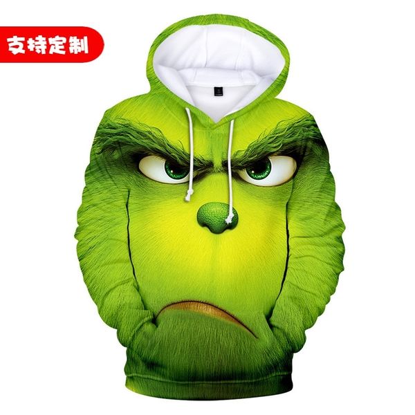 

green hair strange grinch sweater men's and women's plush sweater hoodie, Black