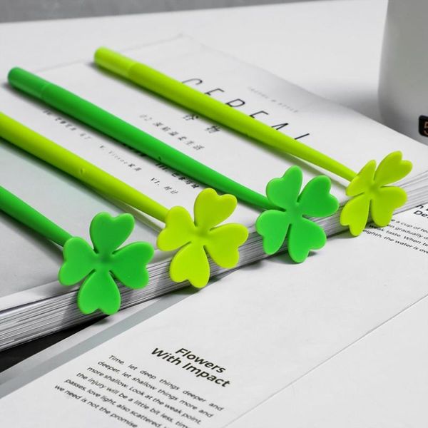 

2pc cute four-leaf clover simulation flower gel pen creative promotional stationery office accessories black ink pens