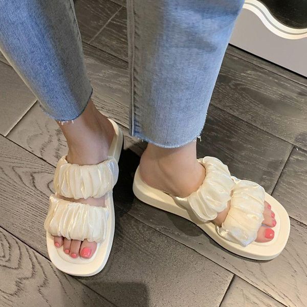 

sandals silk bud fairy slippers folded muller fashion casual women's shoes, Black