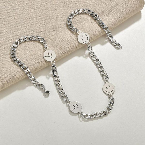 

chains smile sad face necklace for woman men chain necklaces street hip hop titanium steel couple ins trendy, Silver
