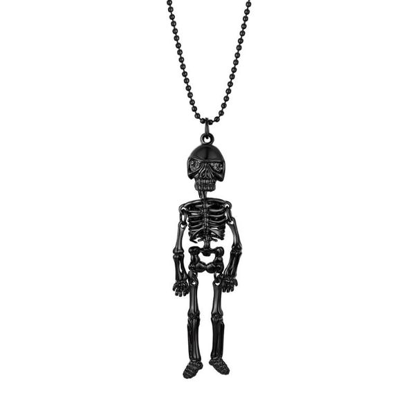 

punk gothic movable skeleton men's pendant necklace with chain black color halloween gift jewellery necklaces, Silver