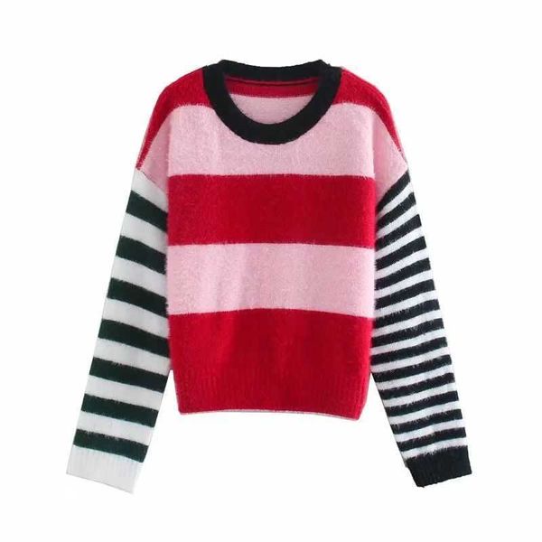 

fall winter women knit striped sweater round neck long sleeves pullover casual fashion chic women sweaters 210709, White;black