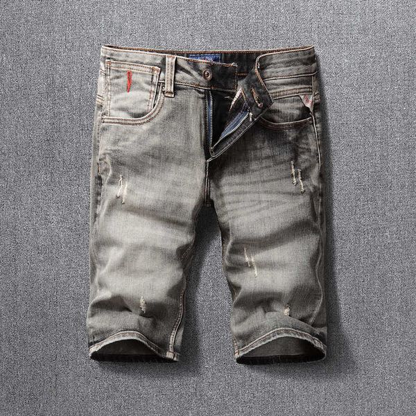 

men's jeans italian style fashion retro gray casual ripped denim shorts for spliced vintage designer short h1kg, Blue