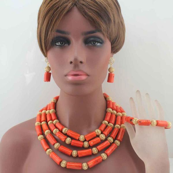 

earrings & necklace fashion women natural coral sets nigerian wedding african beads jewelry set dubai beaded 13887, Silver