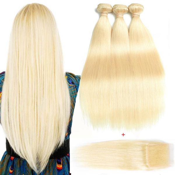 

human hair bulks 613 bundles with lace closure remy peruvian weave honey blonde 10- 30 inch, Black