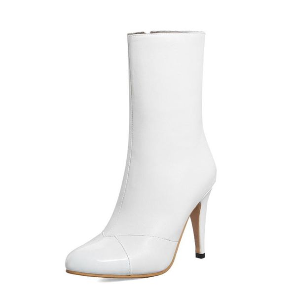 

boots mid-calf women high heels fashion nightclub black white short pointed toe ladies shoes large size 34-48