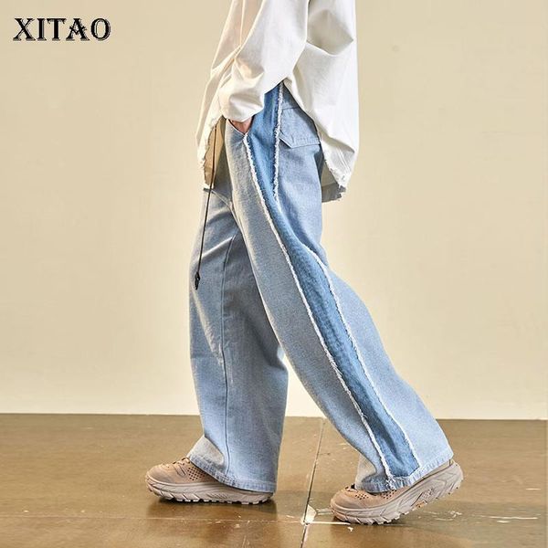 

women's pants & capris xitao women fashion wide leg patchwork elastic waist 2021 spring summer minority full length dmy3408, Black;white
