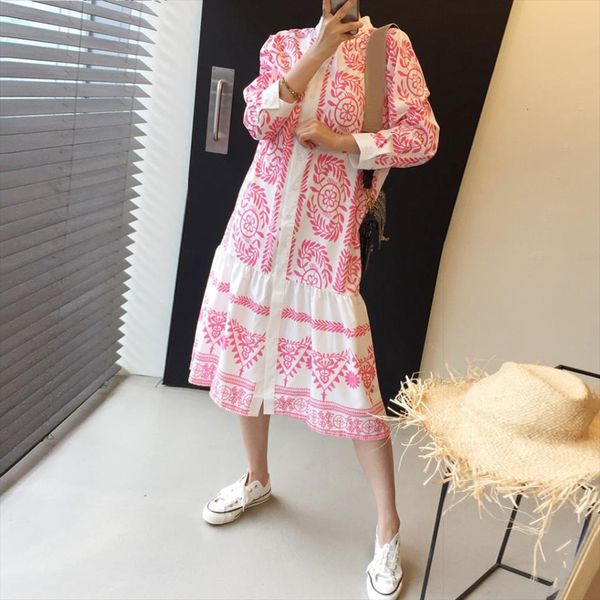 

summer korea fashion all womens dresses match loose printed shirt a line full long dress for women, Black;gray