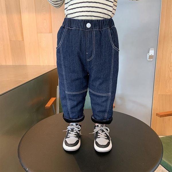 

boys' plush jeans 2021 winter baby's foreign style cotton pants children's warm trouser for promotion 10-47, Blue