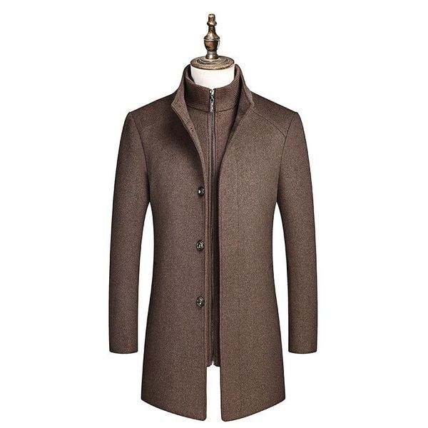 

men's wool & blends autumn men's winter coat solid color cold resistant men woolen overcoat double collar casual trench jacket male, Black