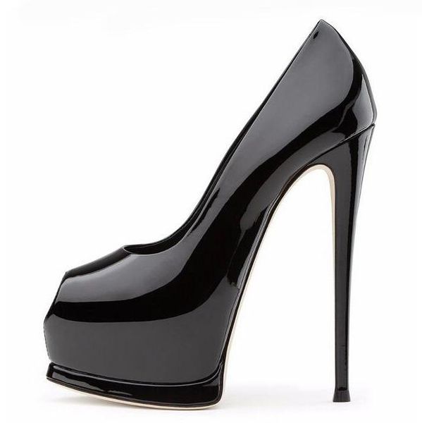 

selling black patent leather pumps women shoes peep toe stiletto high heels platform slip-on ladies dress