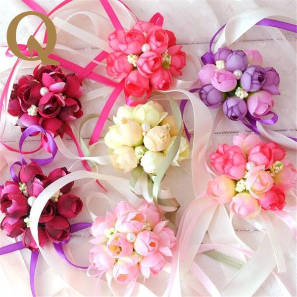 

2021 wedding bride wedding celebration supplies wrist flower brooch bridesmaid sisters hand flower cloth simulation 8cm