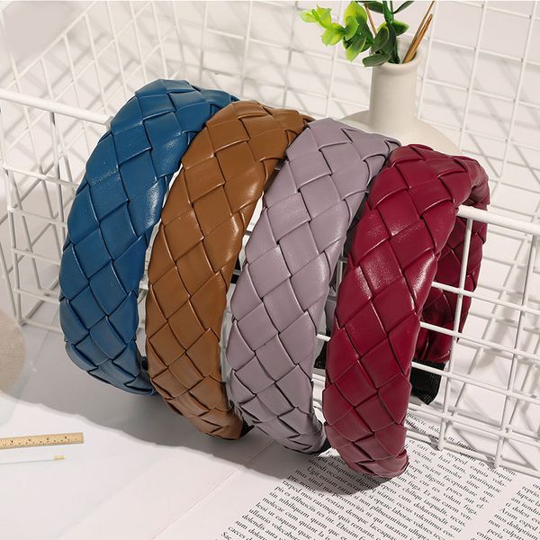 

pu leather braided headband artificial leather grid weaving hairband wide brim turban head hoop girls headwear hair accessories, Silver