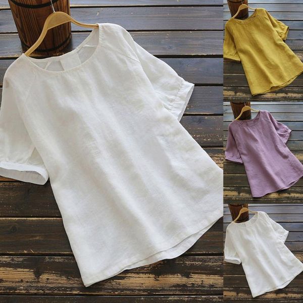 

women's blouses & shirts fashion elegant blouse cotton linen loose short sleeve summer women female pullover t-shirt mujer camisetas, White