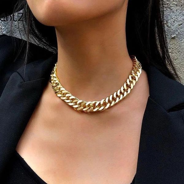 

pendant necklaces vintage gold simple chunky thick cubin link chain necklace for women men kpop punk choker collar party jewelry, Silver