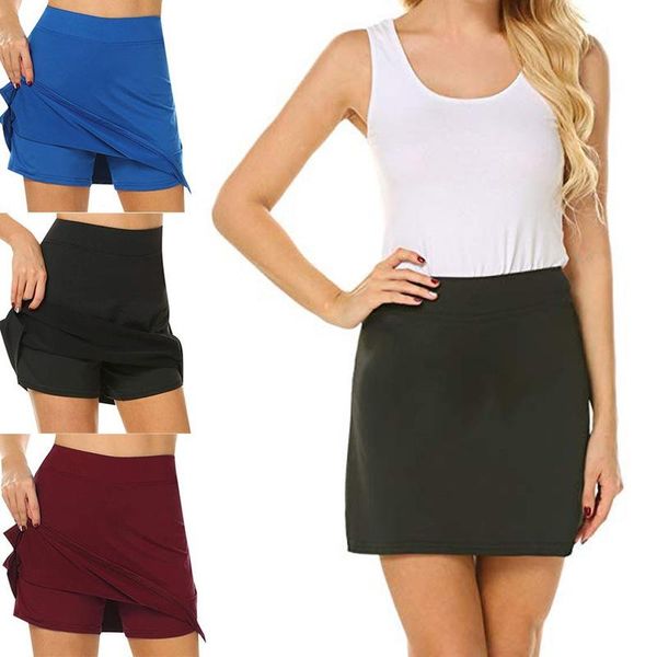 

skirts women's anti-chafing skort with hidden pocket workout pleated sports skorts culottes, Black