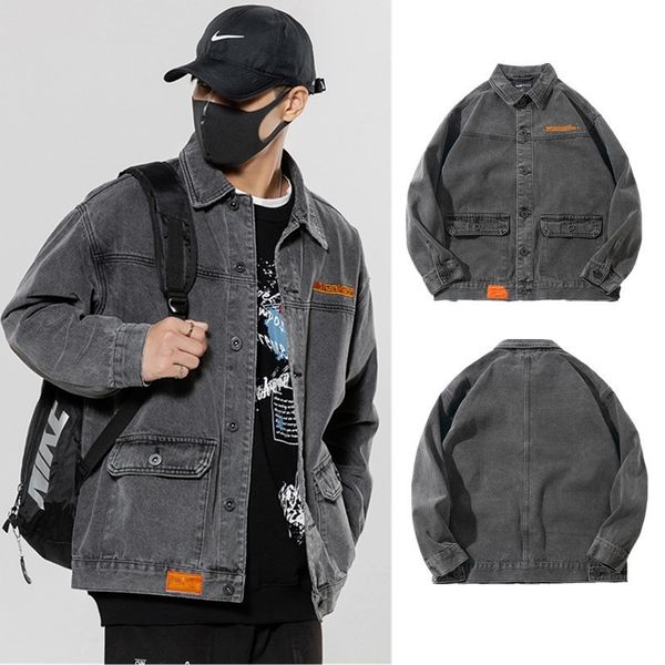 

men's autumn street trend loose lapel casual tooling baseball jacket, Black