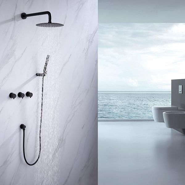 

bathroom shower sets wall mounted luxury black brass faucet set bath mixer rainfall concealed cold water