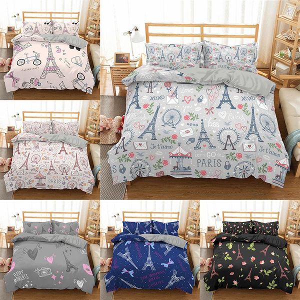 

bedding sets scenery cartoon paris tower 3d print duvet cover pillowcase  king bedclothes home textiles luxury bedspreads