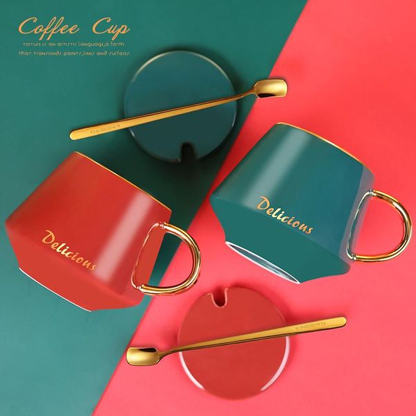 

mugs mug with cover spoon office water glass household cups ceramic large capacity coffee cup