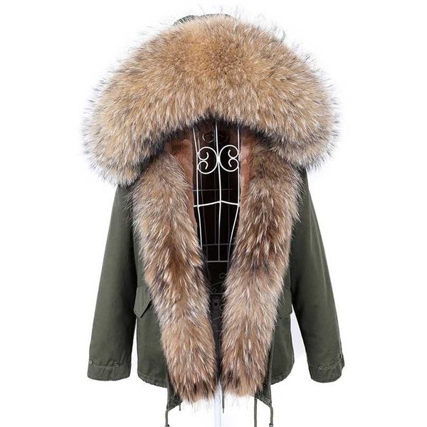 

maomaokong winter clothe natural fur coat real raccoon fur collar parkas faux fur lining short jacket women coat 211206, Black