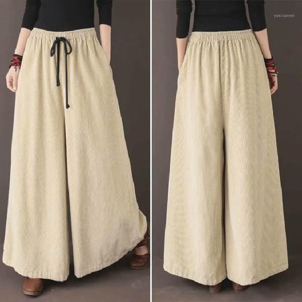 

women's pants & capris vintage corduroy women's wide leg trousers 2022 casual drawstring pantalon palazzo female solid turnip plus, Black;white