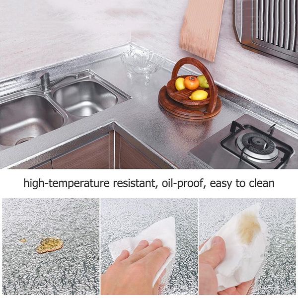 

wallpapers kitchen counter-oil-proof waterproof wallpaper aluminum foil self adhesive furniture stove cabinet stickers wall paper