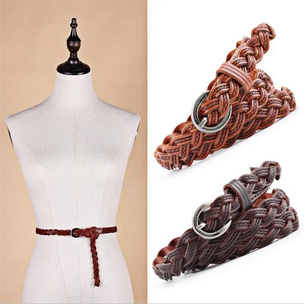 

belts fashion women belets vivid braided casual pu leather narrow thin buckle strap waist belt lady candy skinny waistband, Black;brown