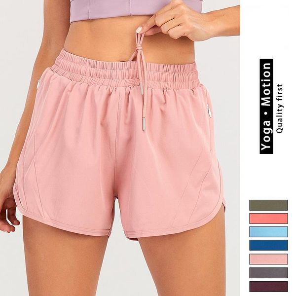 

running shorts 2021 women loose side zipper pocket gym workout drawcord outdoor short -40, Black;blue