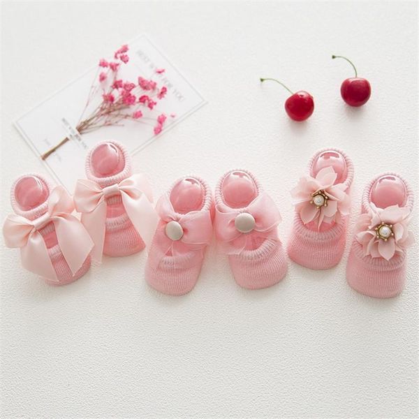 

pairs/lot lace floral born baby socks cotton anti-slip kids floor bow girl summer style girls gift sokken, Pink;yellow
