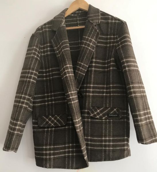 

women's wool & blends 2021 autumn winter women casual plaid jacket and, Black