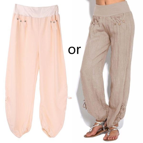 

women casual linen harem pants loose baggy wide leg long trousers plus size d08e women's & capris, Black;white