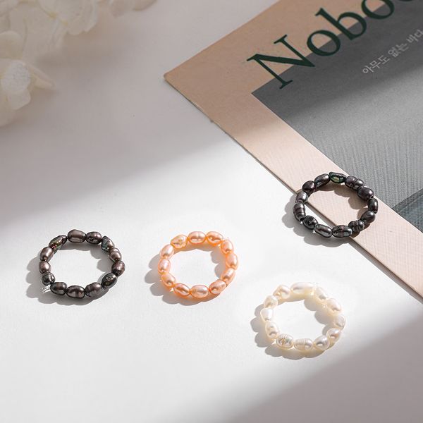 

korea fashion natural freshwater pearl rings for woman minimalist irregular small beads elastic adjustable ring jewelry gifts, Silver