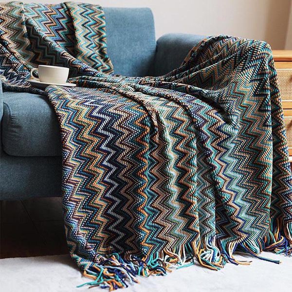 

blankets soft knitted blanket winter thread for bedroom bohemia sofa with tassel portable car travel cover home decor
