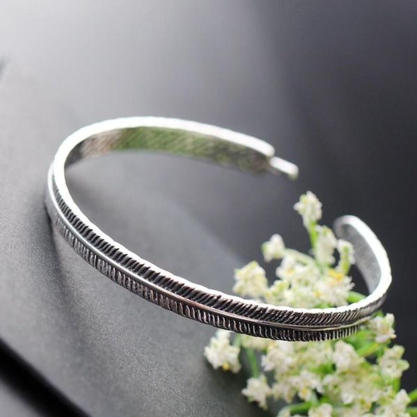 

sterling silver feather open bracelet women girl a2730 bangle, Black