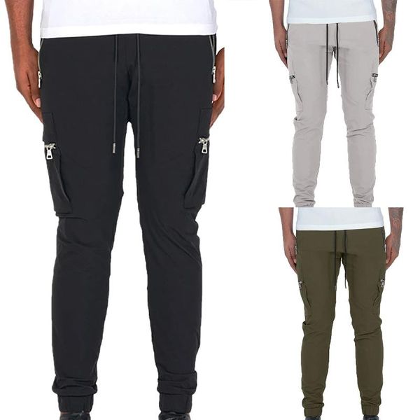 

men's pants 2021 casual men cargo joggers sweatpants elastic waist trousers fitness sportswear pantalones, Black